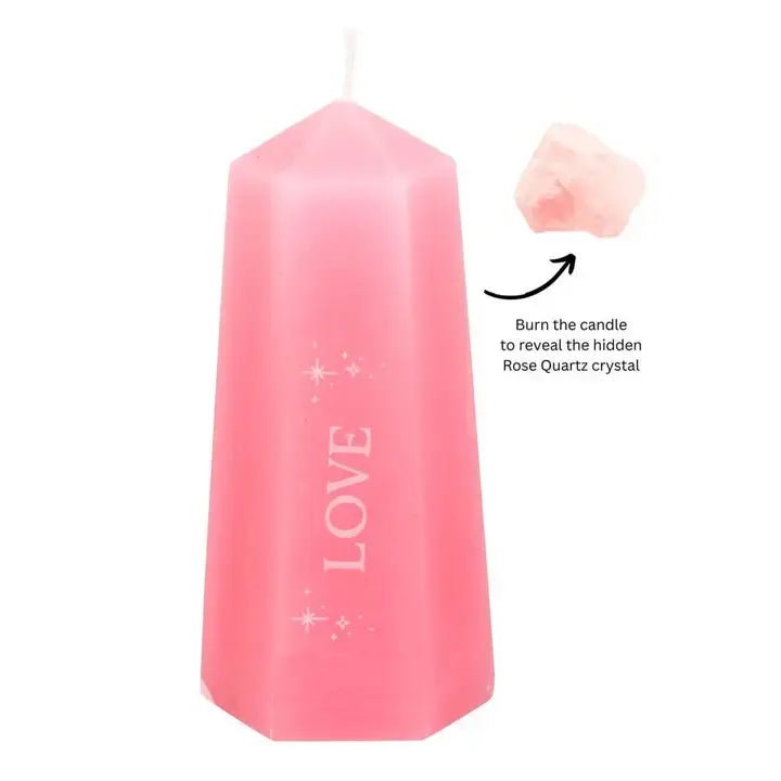 Love Crystal Candle with Rough Rose Quartz - Ziya Blue
