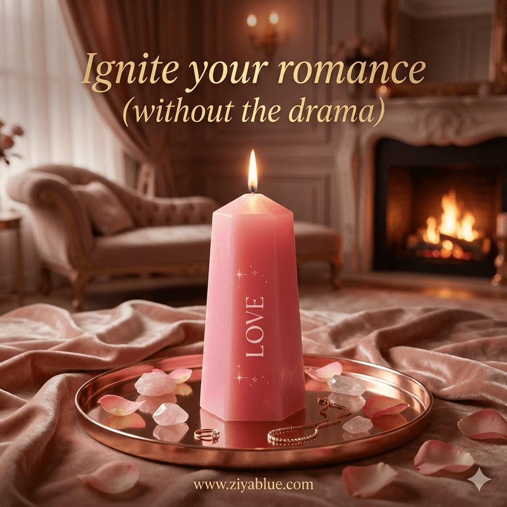 Love Crystal Candle with Rough Rose Quartz - Ziya Blue