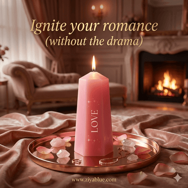 Love Crystal Candle with Rough Rose Quartz - Ziya Blue