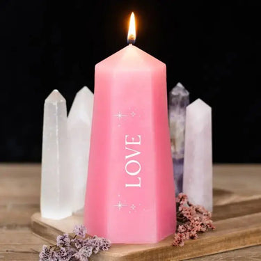 Love Crystal Candle with Rough Rose Quartz - Ziya Blue