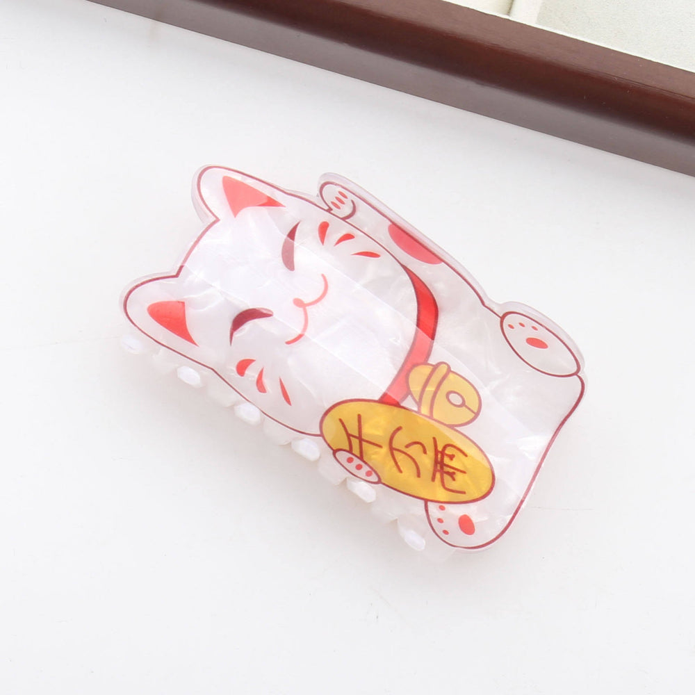 Lucky Cat W/Fan Hair Claw - Ziya Blue