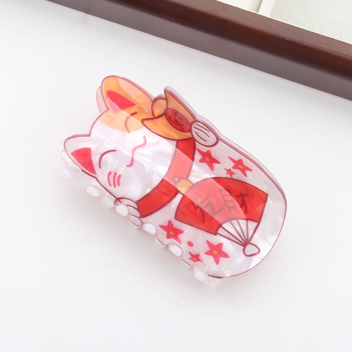 Lucky Cat W/Fan Hair Claw - Ziya Blue