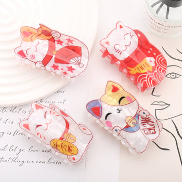 Lucky Cat W/Fan Hair Claw - Ziya Blue