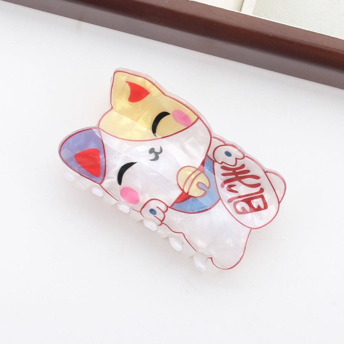 Lucky Cat W/Fan Hair Claw - Ziya Blue