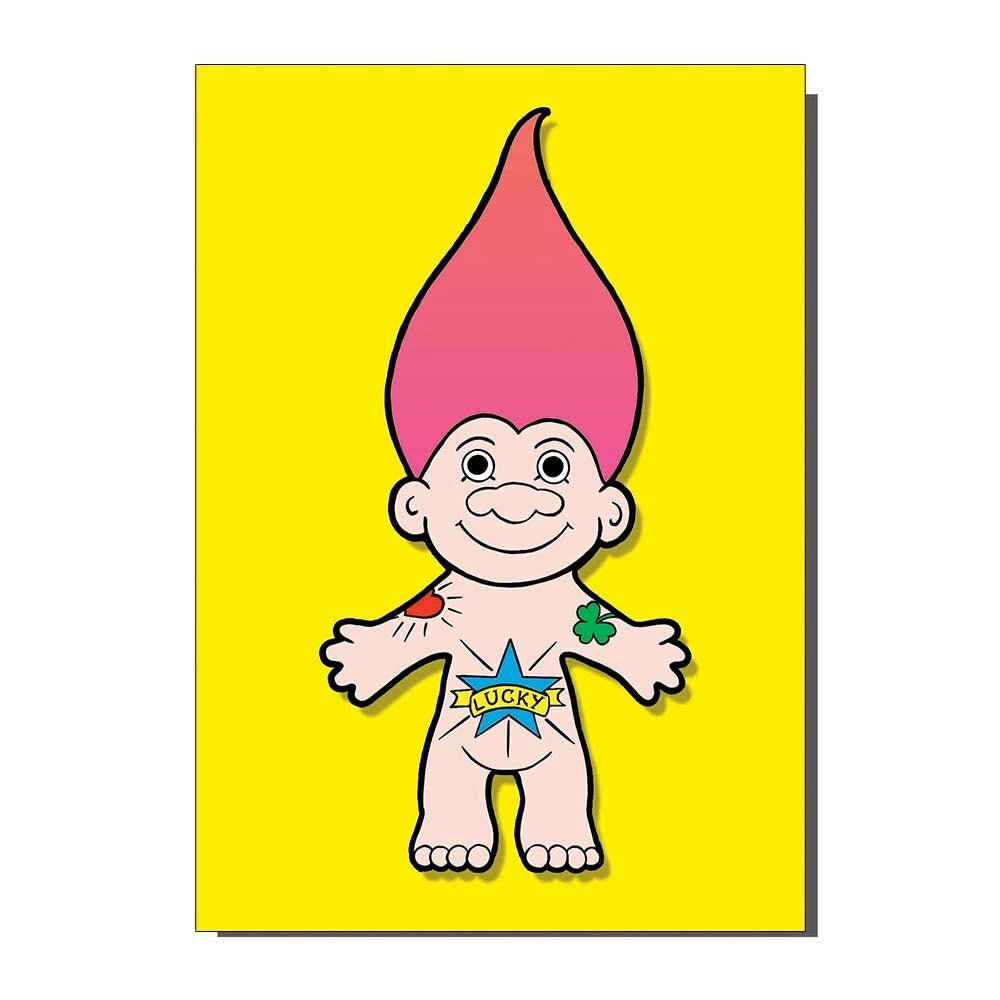 Lucky Tattooed Troll Greetings Card - Ziya Blue