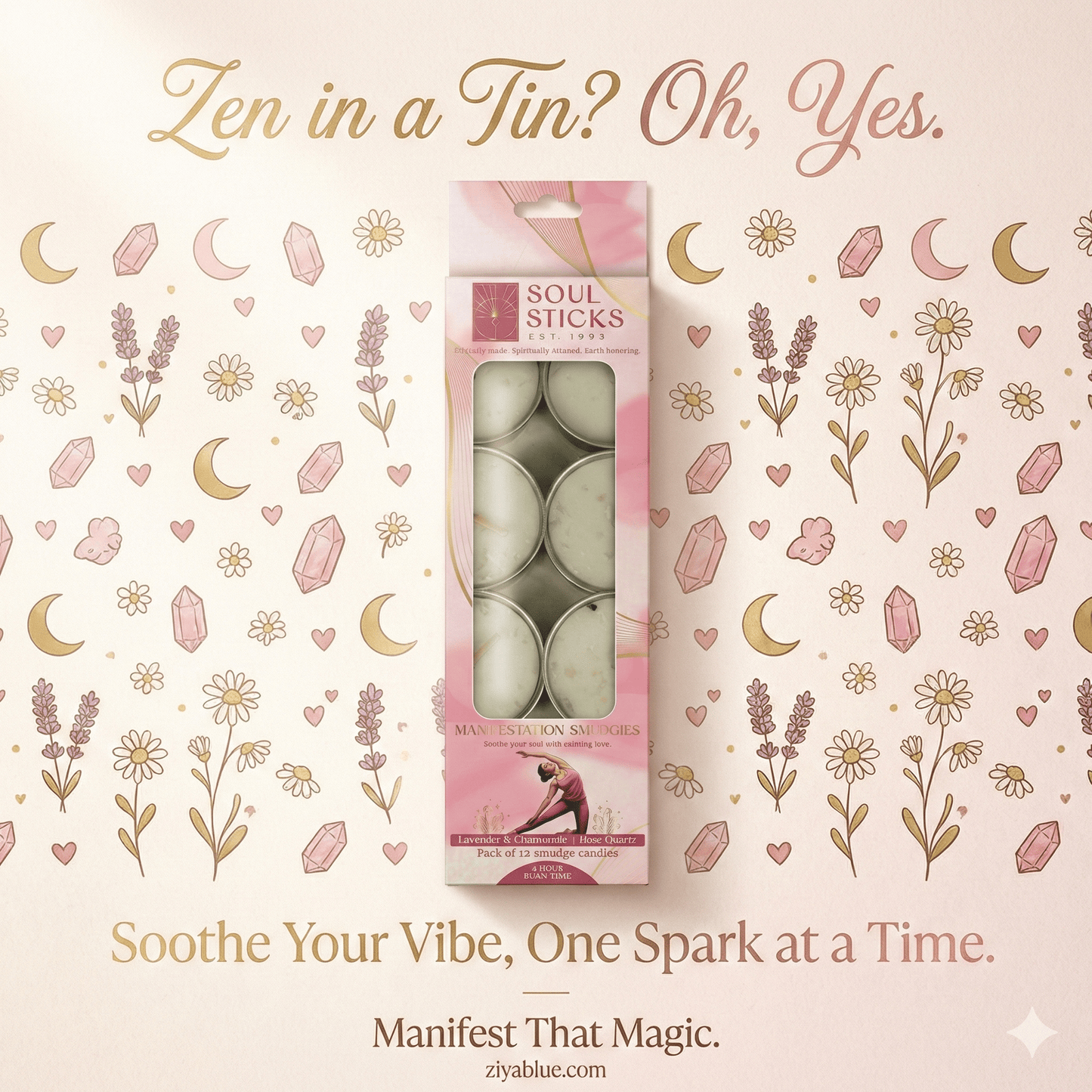 Manifestation Smudgies | 12 - Pack Calming Energy Candles - Ziya Blue