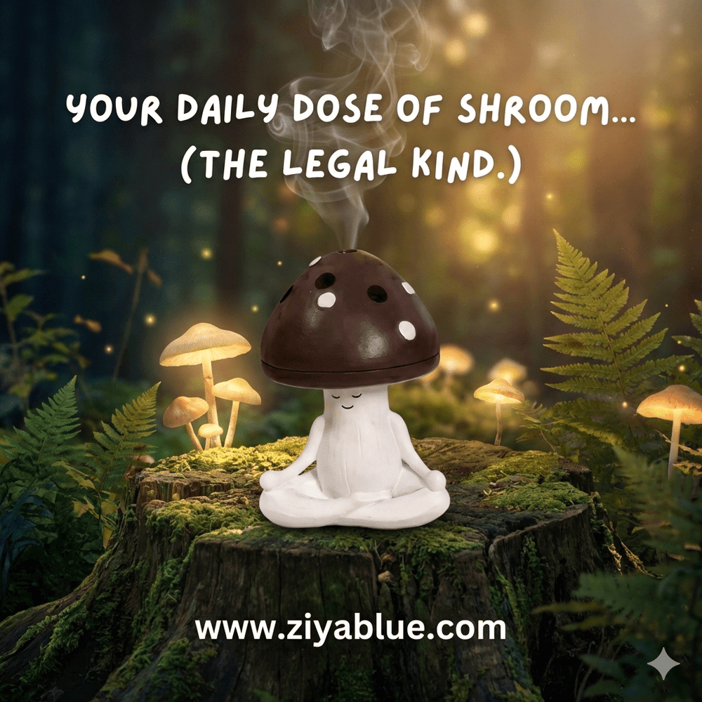 Meditating Mushroom Incense Burner 🌟 - Ziya Blue