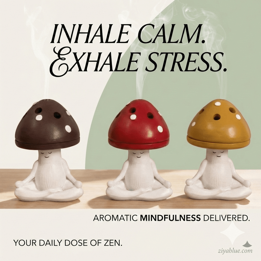 Meditating Mushroom Incense Burner | Zen Sprite Decor - Ziya Blue