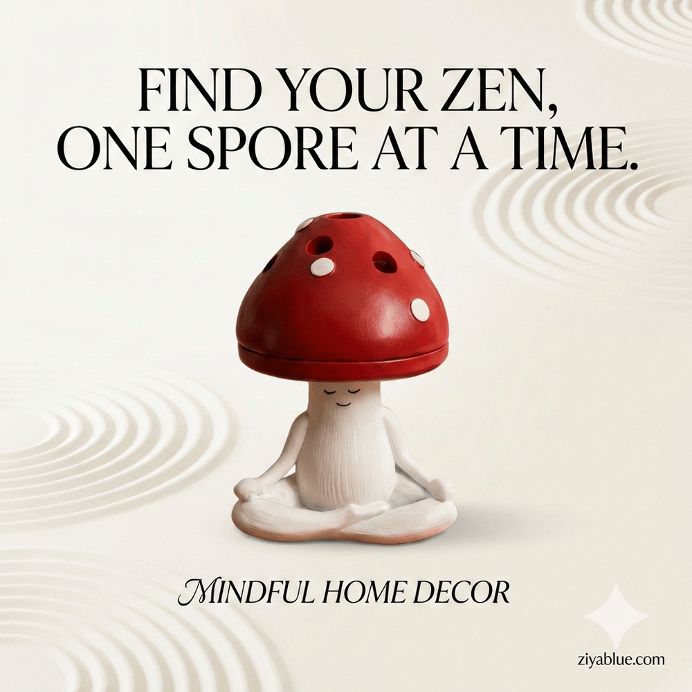 Meditating Mushroom Incense Burner | Zen Sprite Decor - Ziya Blue