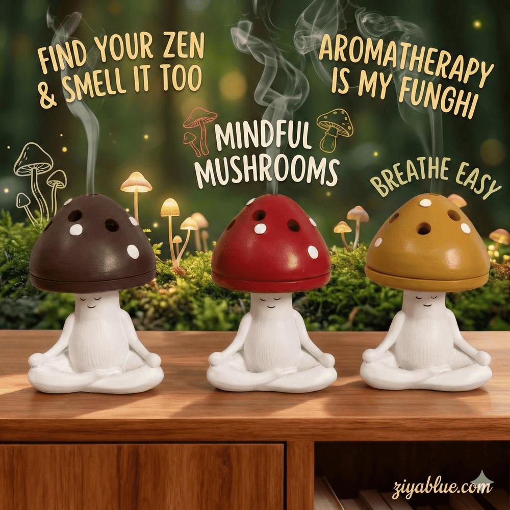 Meditating Mushroom Incense Burner | Zen Sprite Decor - Ziya Blue