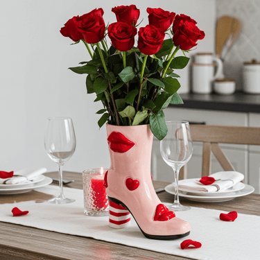 Medium Heart & Lips Heeled - Boot Ceramic Vase - Ziya Blue