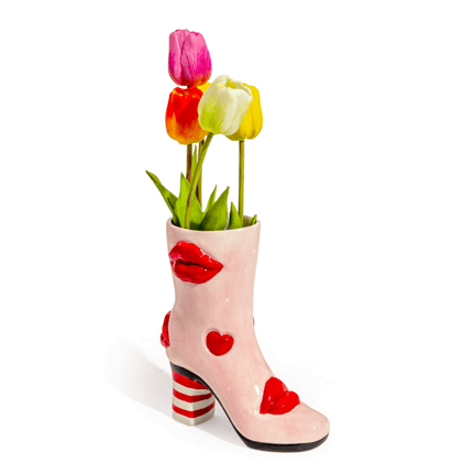 Medium Heart & Lips Heeled - Boot Ceramic Vase - Ziya Blue
