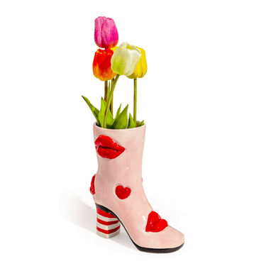 Medium Heart & Lips Heeled - Boot Ceramic Vase - Ziya Blue