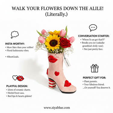 Medium Hearts & Lips Heeled - Boot Vase ❤️ - Ziya Blue