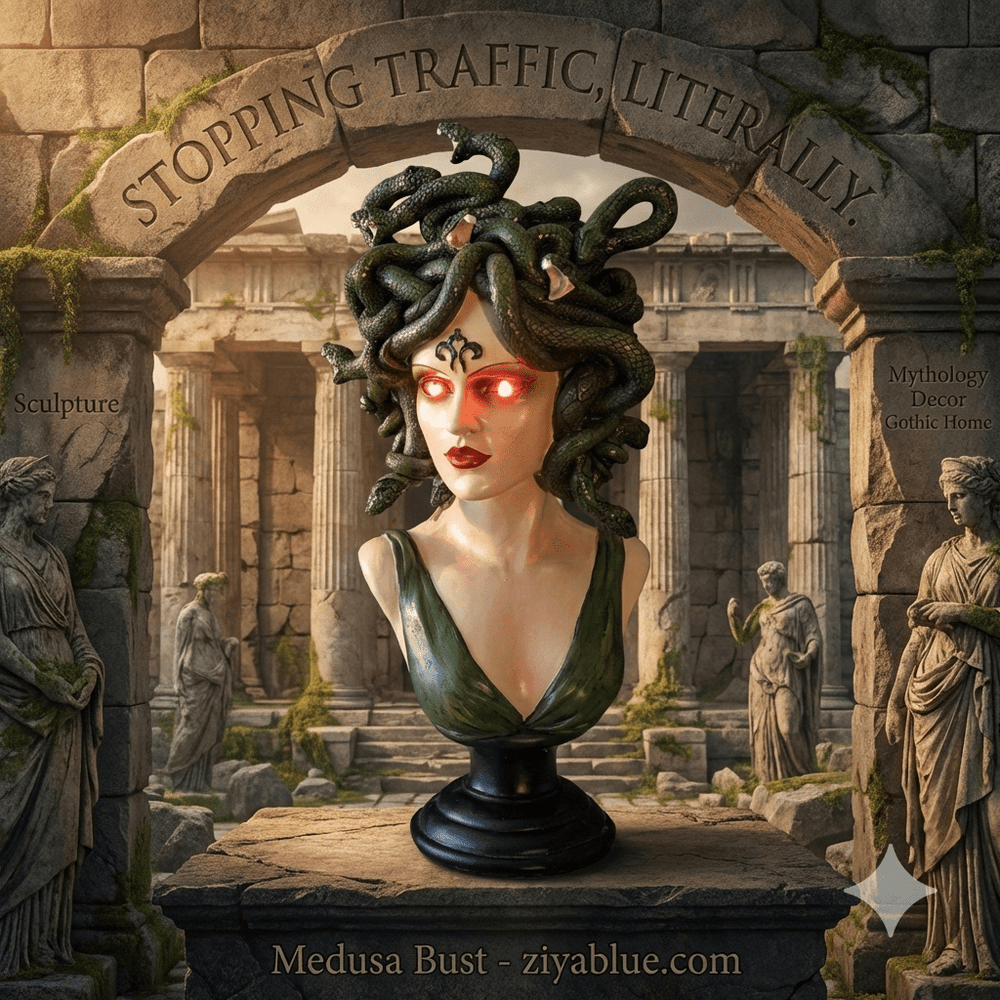 Medusa Bust with LED – 15" Greek Mythology Statue - Ziya Blue