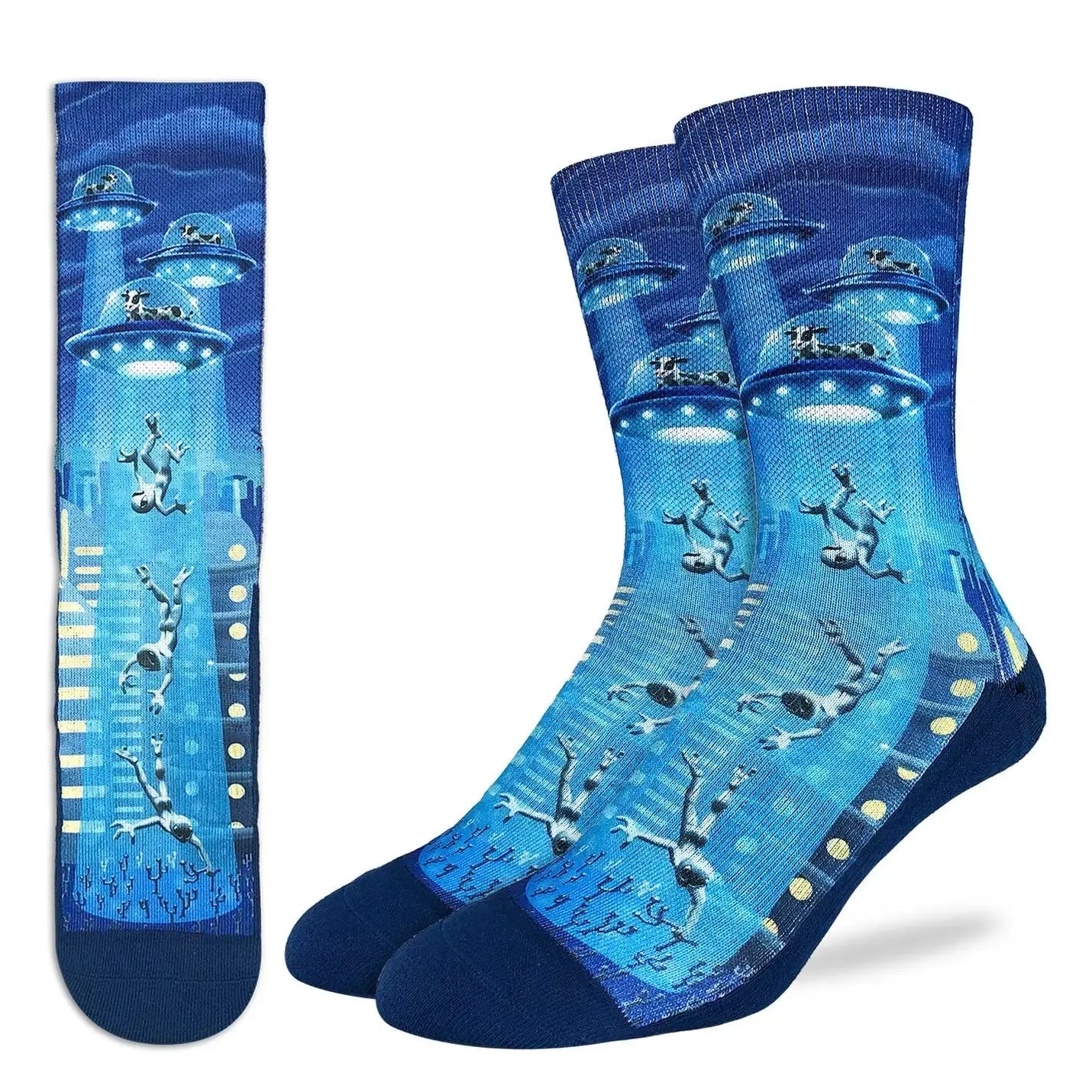 Men's Cows Abducting Aliens Socks - Ziya Blue