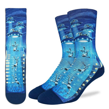Men's Cows Abducting Aliens Socks - Ziya Blue