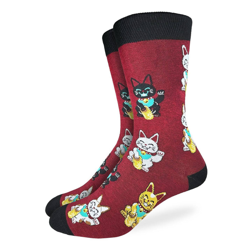 Men's Lucky Waving Cat Socks - Ziya Blue