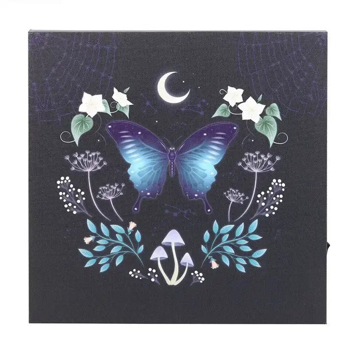 Midnight Moth Light Up Canvas Plaque - Ziya Blue