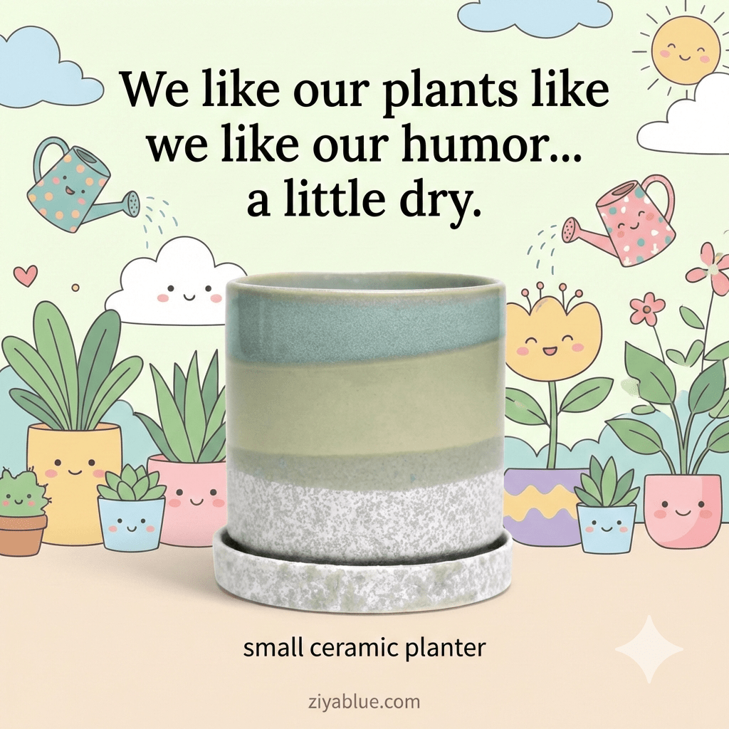 "Minute" 5" Ceramic Pot & Saucer Set | Glazed Planter with Drainage - Ziya Blue