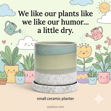 "Minute" 5" Ceramic Pot & Saucer Set | Glazed Planter with Drainage - Ziya Blue