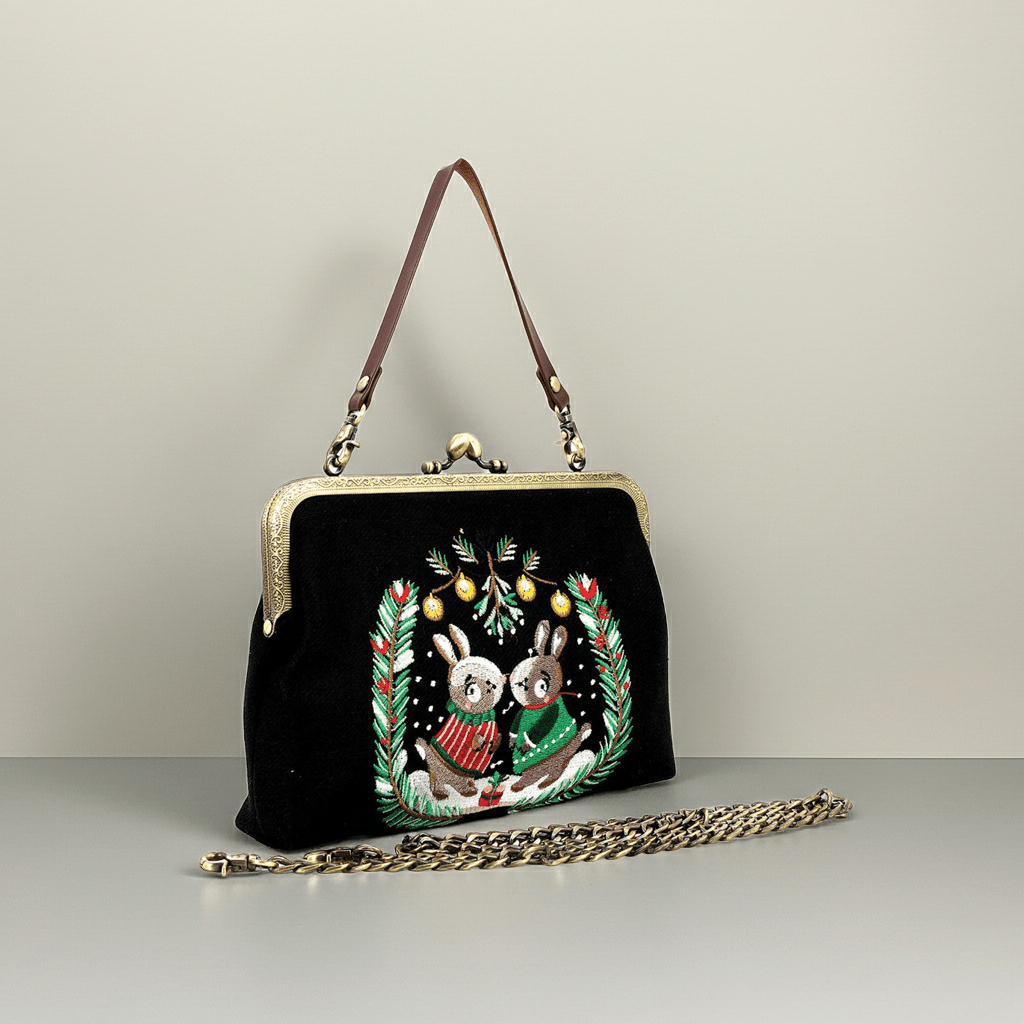 Mistletoe Bunnies Kiss Lock Bag 🌿✨ - Ziya Blue