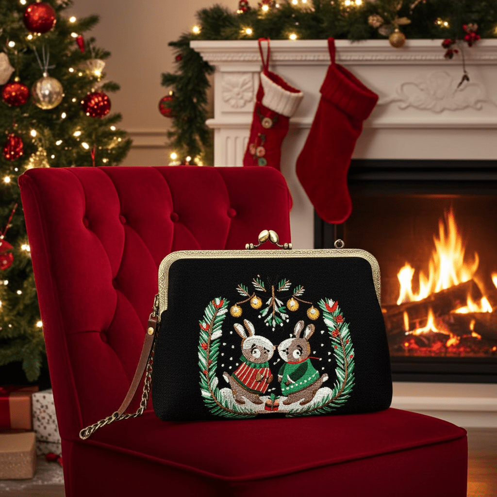 Mistletoe Bunnies Kiss Lock Bag 🌿✨ - Ziya Blue