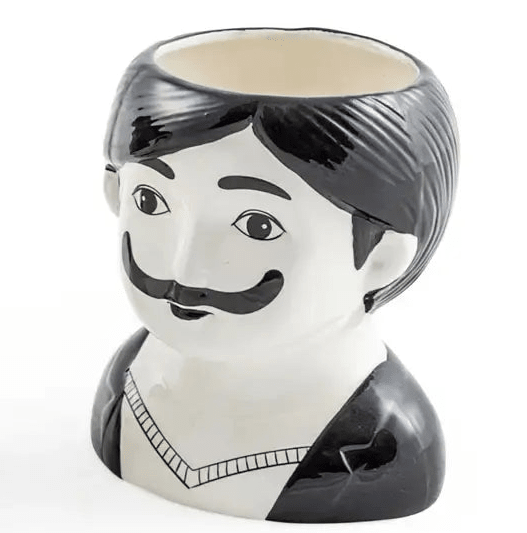 Modern Male Face Ceramic Vase | Black & White Monochrome Decor - Ziya Blue