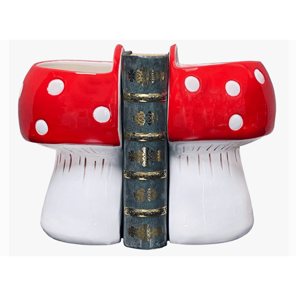 Mushroom Bookend Planters | Toadstool Cottagecore Shelf Decor - Ziya Blue