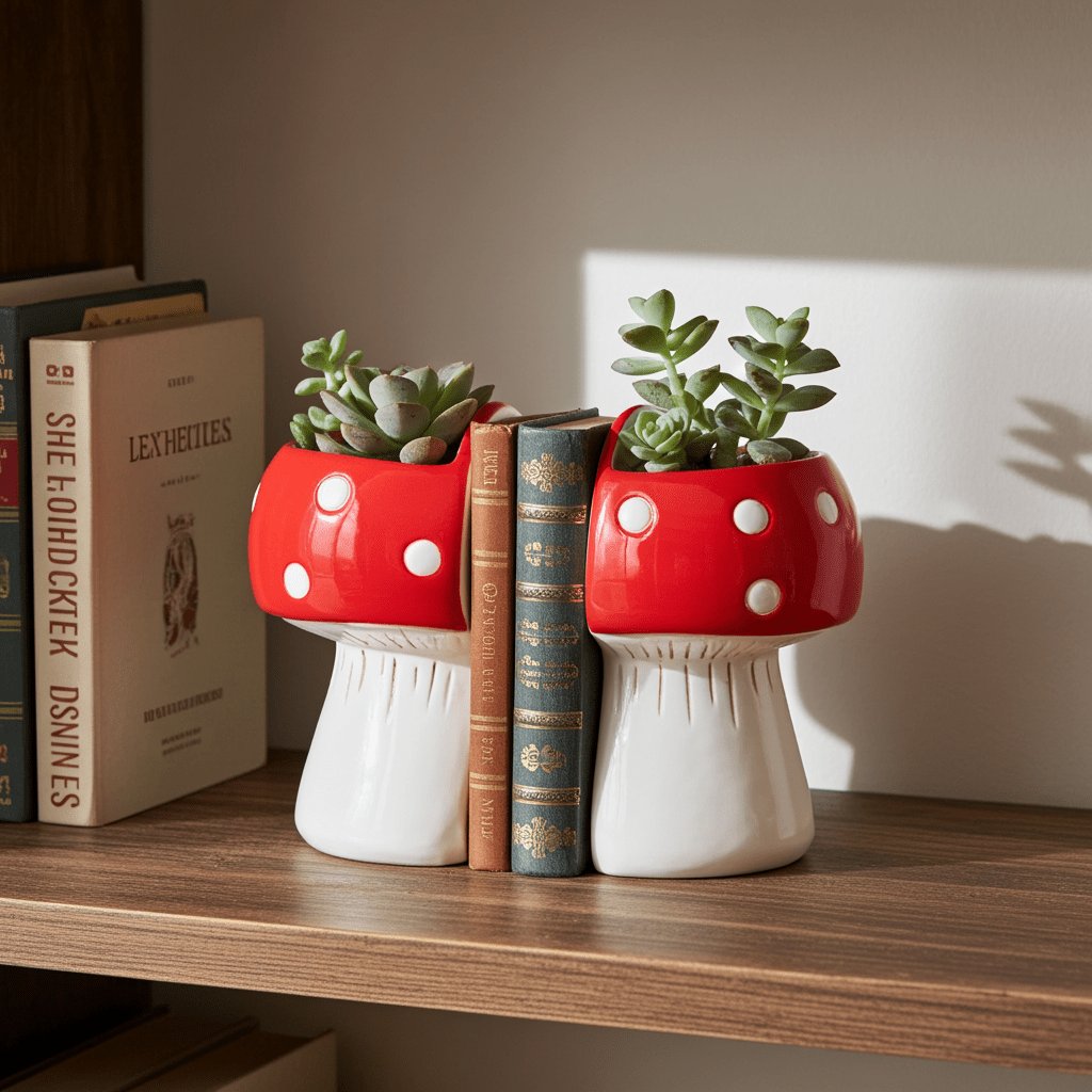 Mushroom Bookend Planters - Ziya Blue