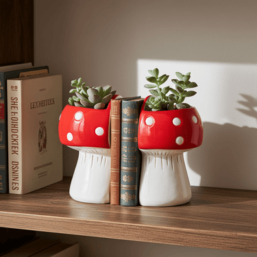 Mushroom Bookend Planters - Ziya Blue