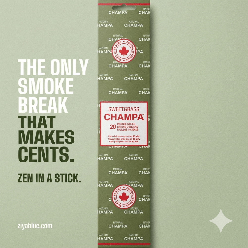 Natural Champa Sweetgrass Incense Sticks | Made in Canada - Ziya Blue