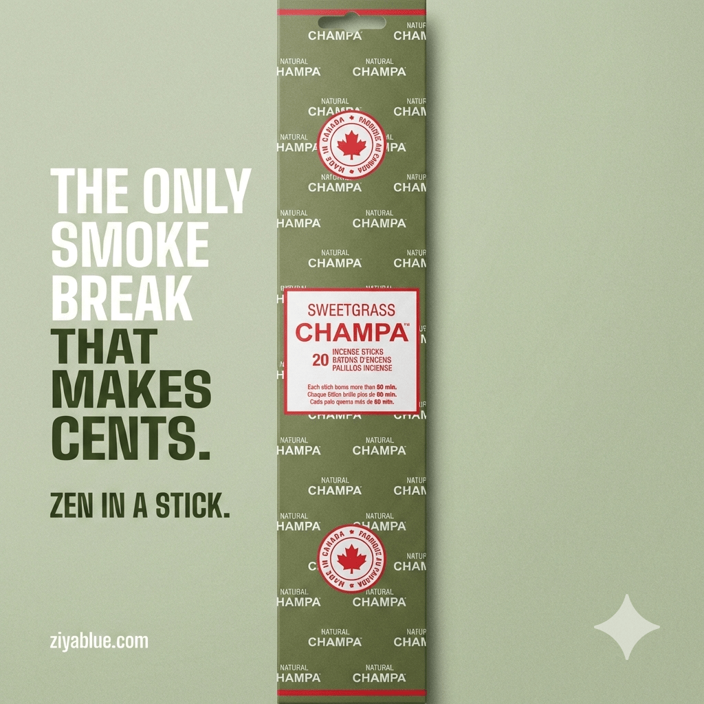 Natural Champa Sweetgrass Incense Sticks | Made in Canada - Ziya Blue
