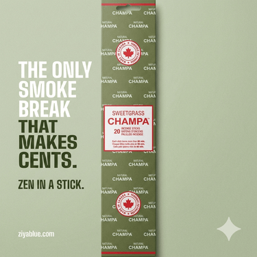 Natural Champa Sweetgrass Incense Sticks | Made in Canada - Ziya Blue