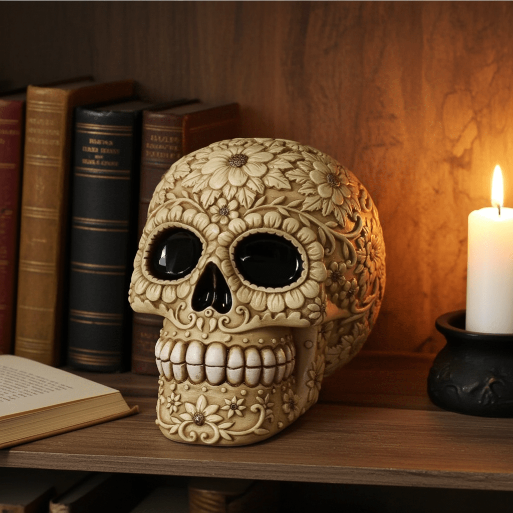 Natural Floral Skull Money Box - Ziya Blue