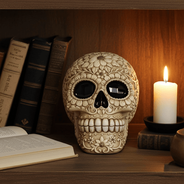 Natural Floral Skull Money Box - Ziya Blue