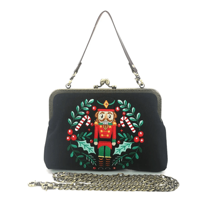 Nutcracker Kiss Lock Linen Bag - Ziya Blue