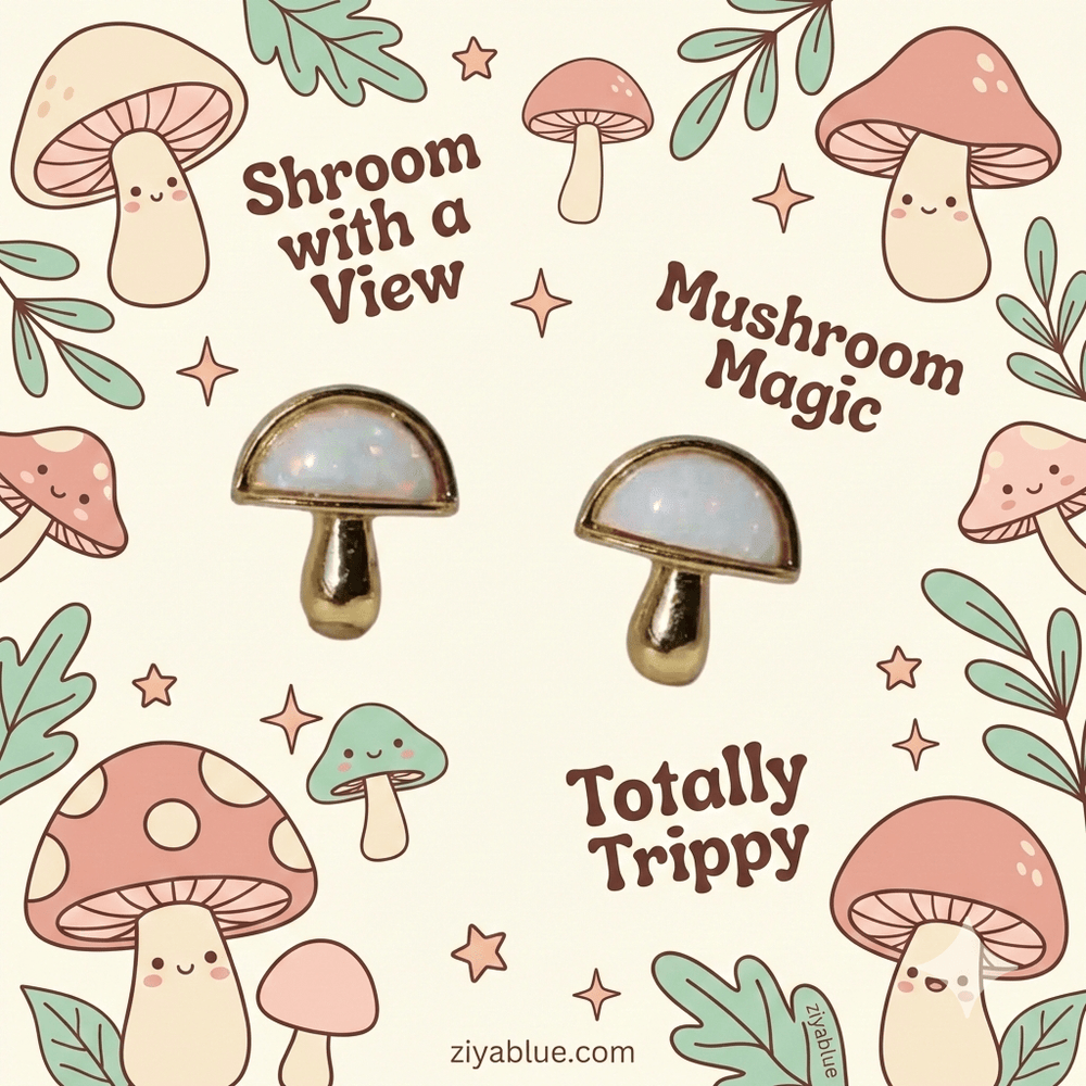 Opal Mushroom Stud Earrings 🍄✨ - Ziya Blue