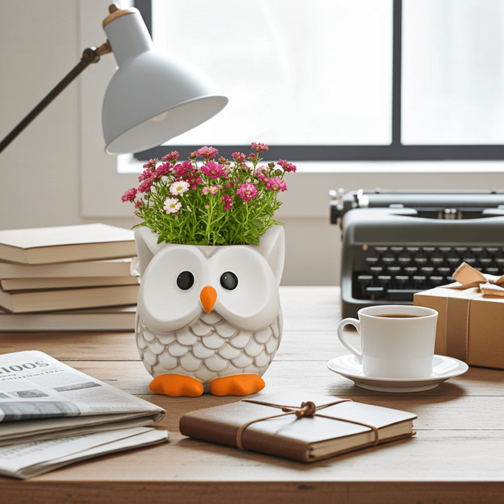 🦉 Owl Flower Pot - Ziya Blue