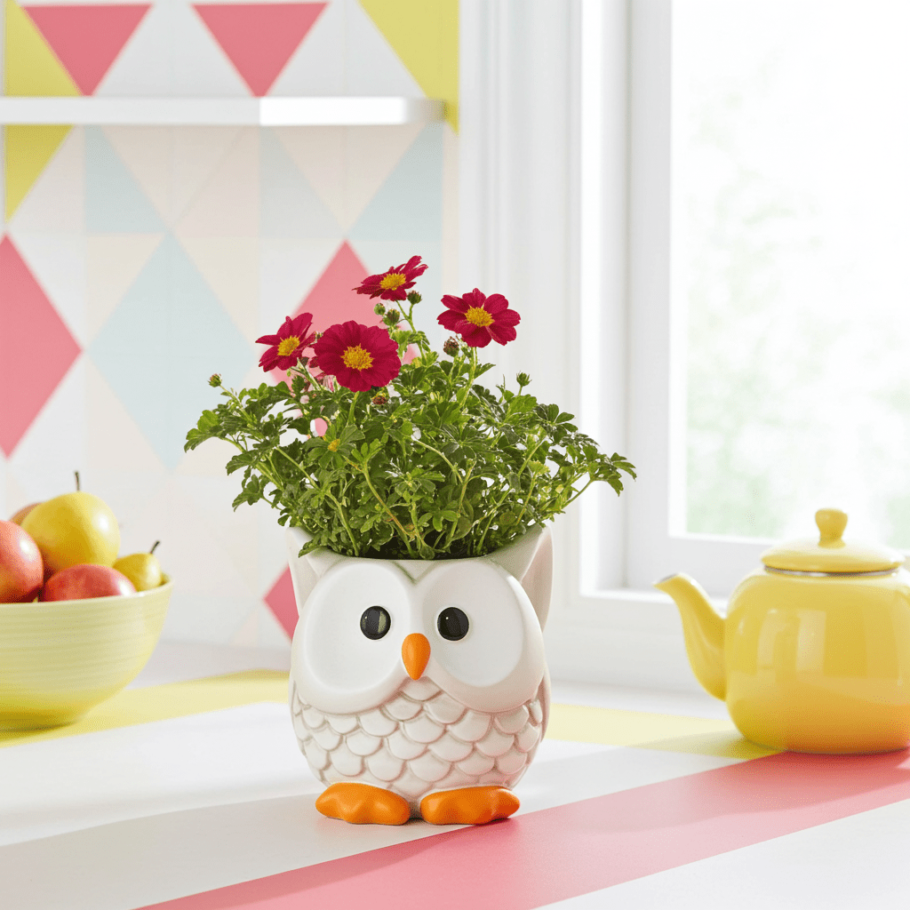 🦉 Owl Flower Pot - Ziya Blue