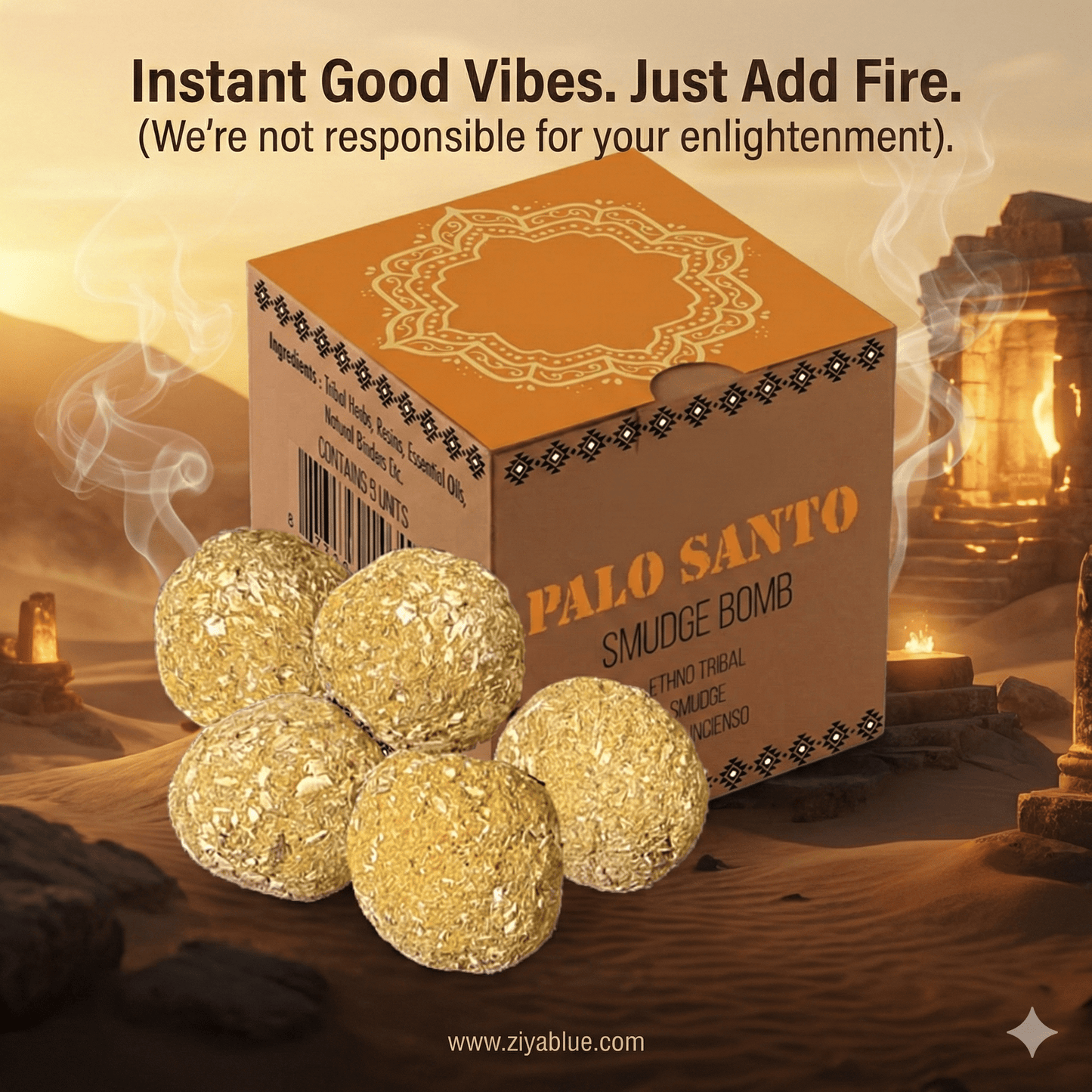 Palo Santo Smudge Bombs with Burner 🌟✨ - Ziya Blue