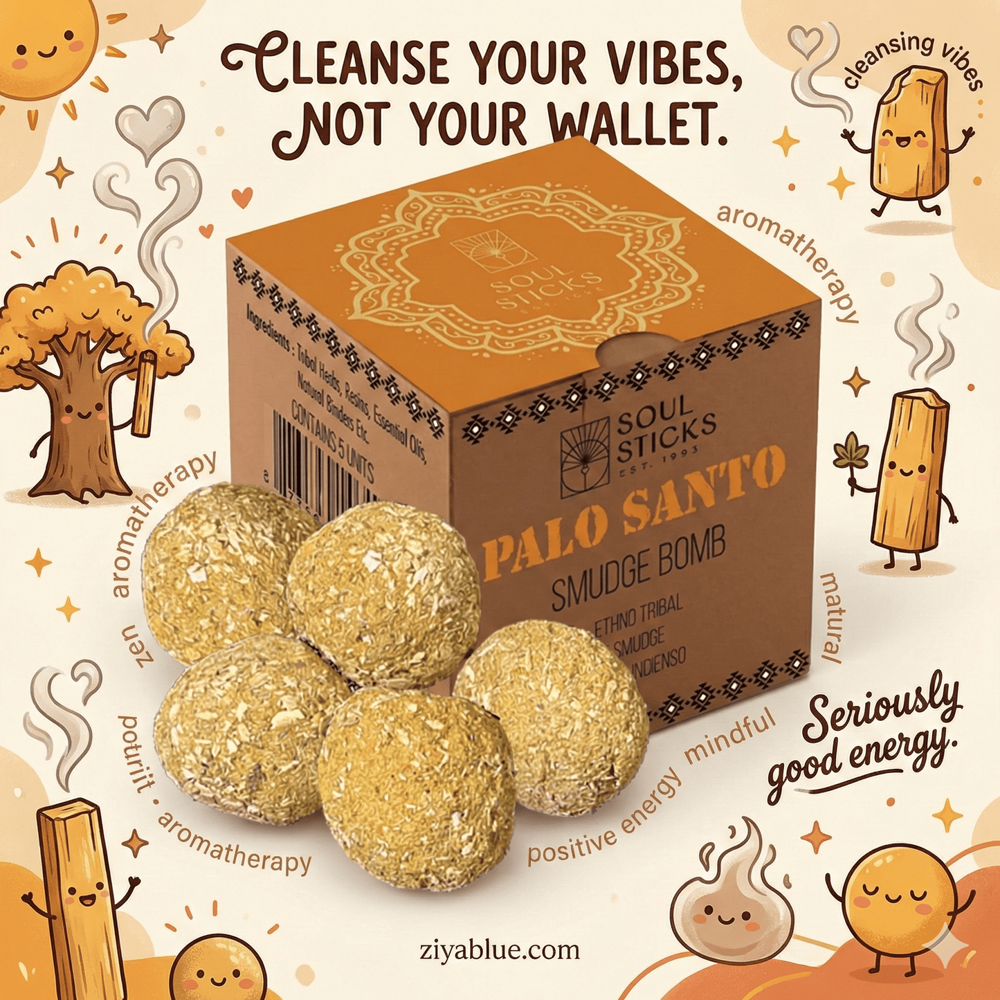 Palo Santo Smudge Bombs with Burner 🌟✨ - Ziya Blue