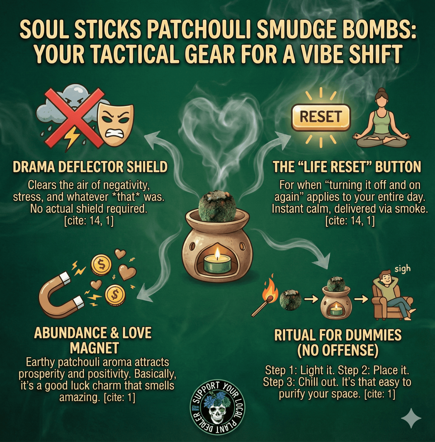 Patchouli Smudge Bombs with Burner 🌿💫 - Ziya Blue