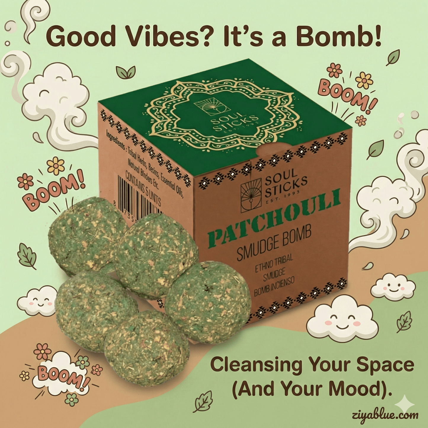 Patchouli Smudge Bombs with Burner 🌿💫 - Ziya Blue