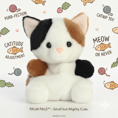Peebs Calico Cat Palm Pal | Mini Spotted Kitty Plush Toy - Ziya Blue