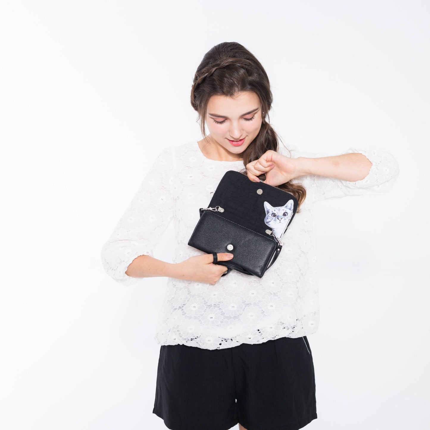 Peeking Cats Wallet - Ziya Blue