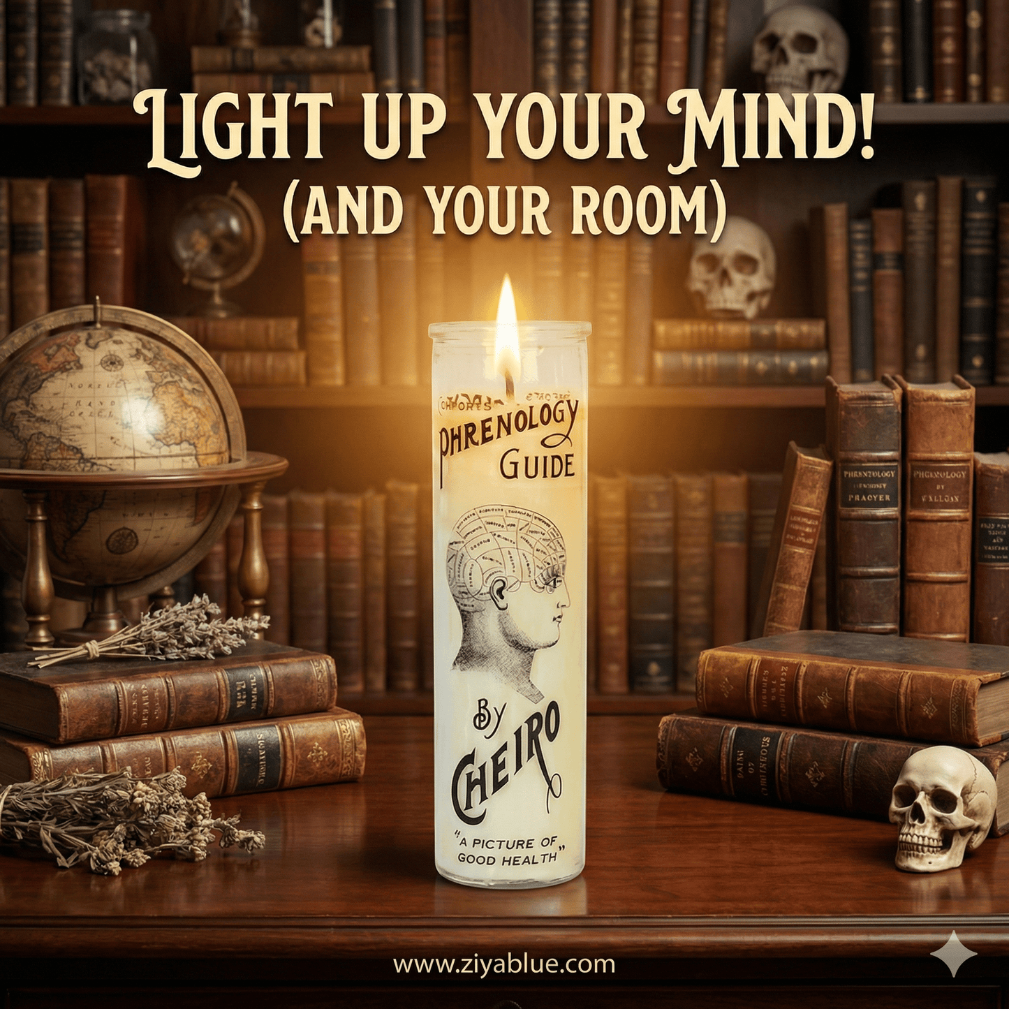 Phrenology Glass Candle Head 🧠🕯️ - Ziya Blue