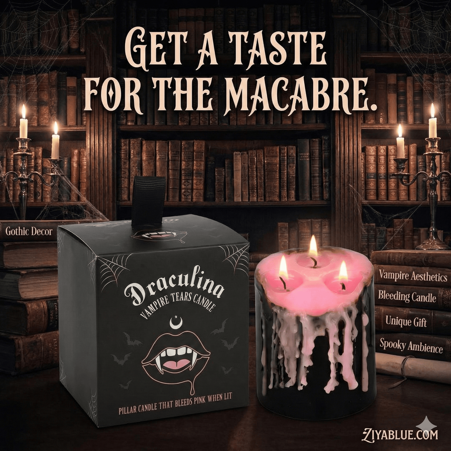 Pink Vampire Tears Gothic Bleeding Pillar Candle - Ziya Blue