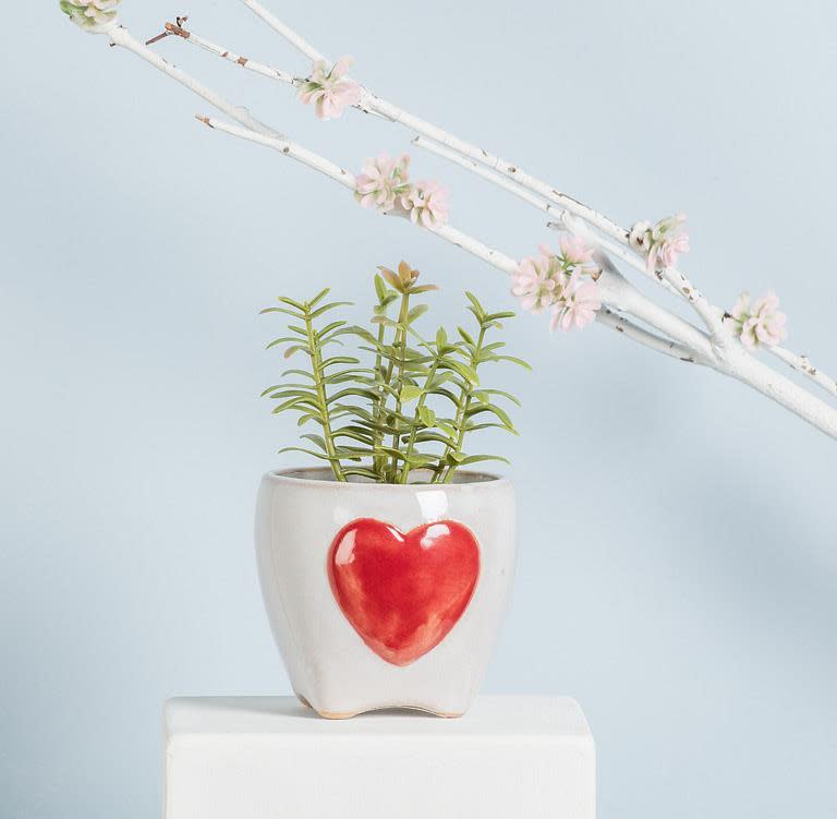 Planter with Red Heart - Ziya Blue