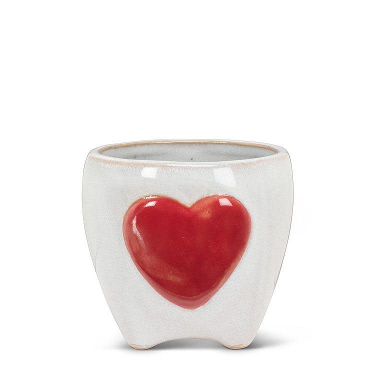 Planter with Red Heart - Ziya Blue